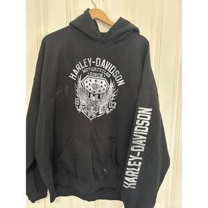 Harley-Davidson Mens 3XL Military Overseas Tour Black Graphic Hoodie Distressed